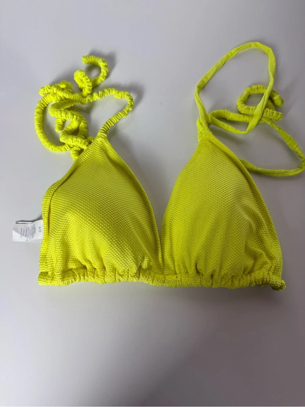 Aerie Neon Yellow Textured Bikini Set Ruched String Swimwear M